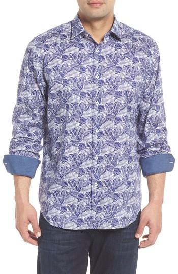 Men's Bugatchi Classic Fit Contour Leaves Sport Shirt - Blue