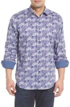 Men's Bugatchi Classic Fit Contour Leaves Sport Shirt - Blue