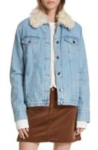 Women's Frame Le Curly Faux Shearling Collar Denim Jacket - Blue