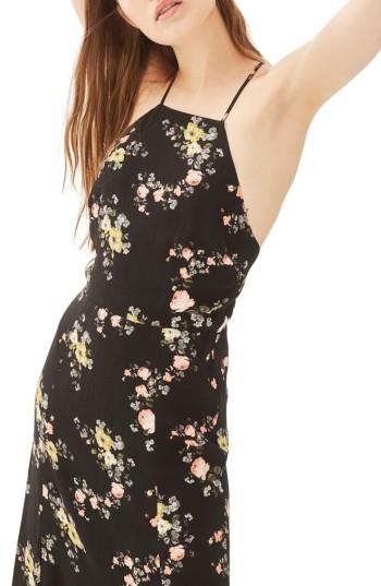 Women's Topshop Floral Square Neck Midi Dress Us (fits Like 0) - Black