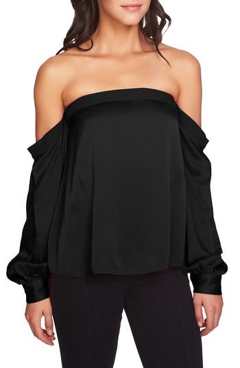 Women's 1.state Off The Shoulder Satin Top - Black