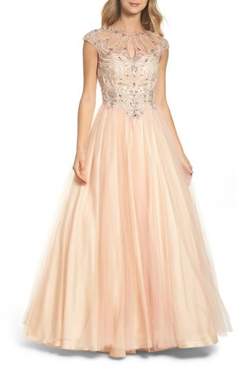 Women's Mac Duggal Cutout Beaded Bodice Ballgown - Orange