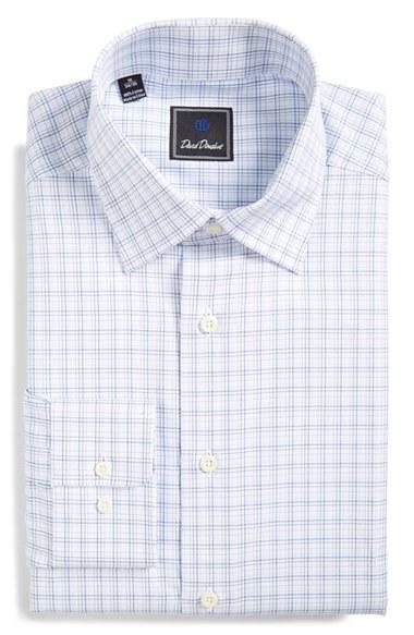 Men's David Donahue Regular Fit Plaid Dress Shirt 32/33 - Blue