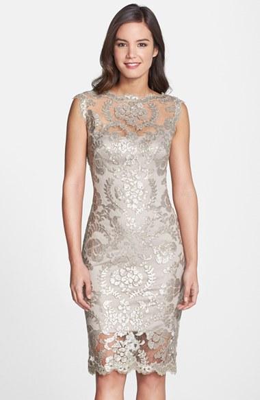 Women's Tadashi Shoji Sequin Illusion Lace Dress - Beige