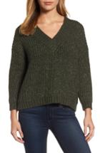Women's Press Lace Up Back V-neck Sweater - Green