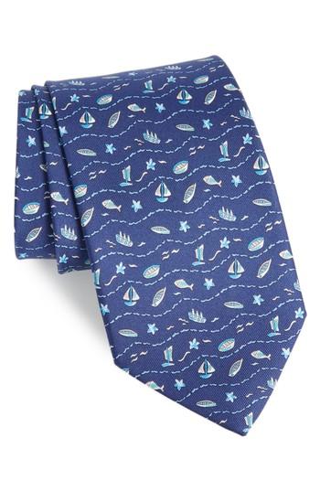 Men's Salvatore Ferragamo Evento Print Silk Tie, Size - Blue