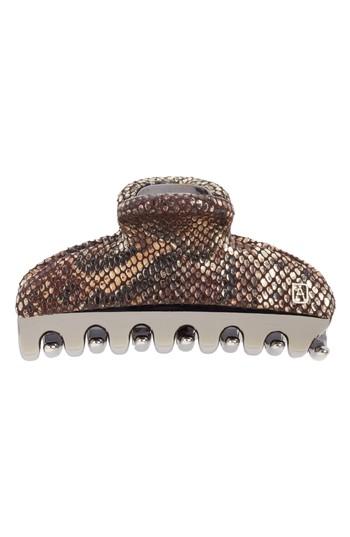 Alexandre De Paris Vendome Python Embossed Leather Hair Clip, Size - Grey