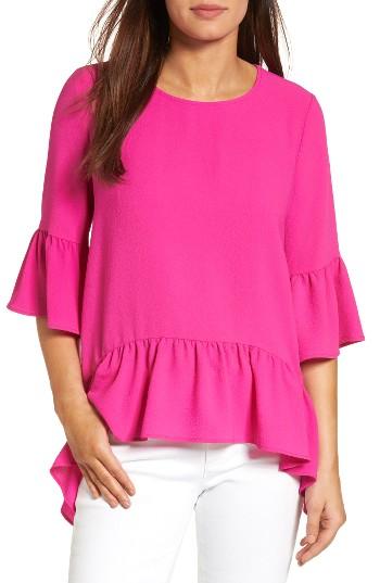 Petite Women's Gibson Ruffled Handkerchief Hem Top, Size P - Pink