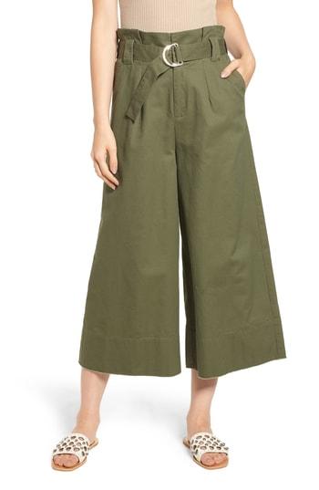 Women's Know One Cares Paperbag Waist Wide Leg Crop Pants - Green