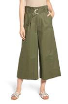 Women's Know One Cares Paperbag Waist Wide Leg Crop Pants - Green