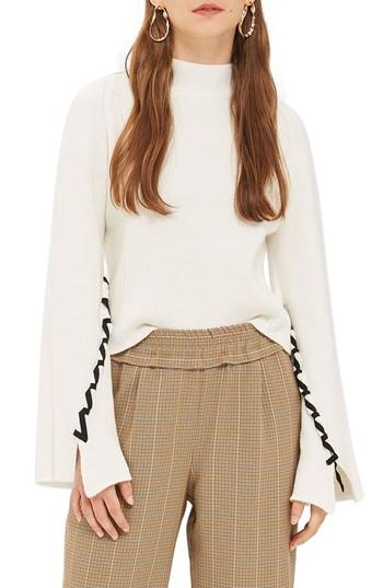 Women's Topshop Lace-up Sleeve Sweater Us (fits Like 6-8) - Ivory