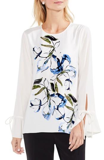 Women's Vince Camuto Ink Portrait Tie Sleeve Blouse, Size - White