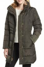 Women's Cole Haan Quilted Down & Feather Fill Jacket With Faux Fur Trim - Green