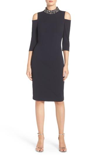 Women's Eliza J Embellished Stretch Sheath Dress - Blue