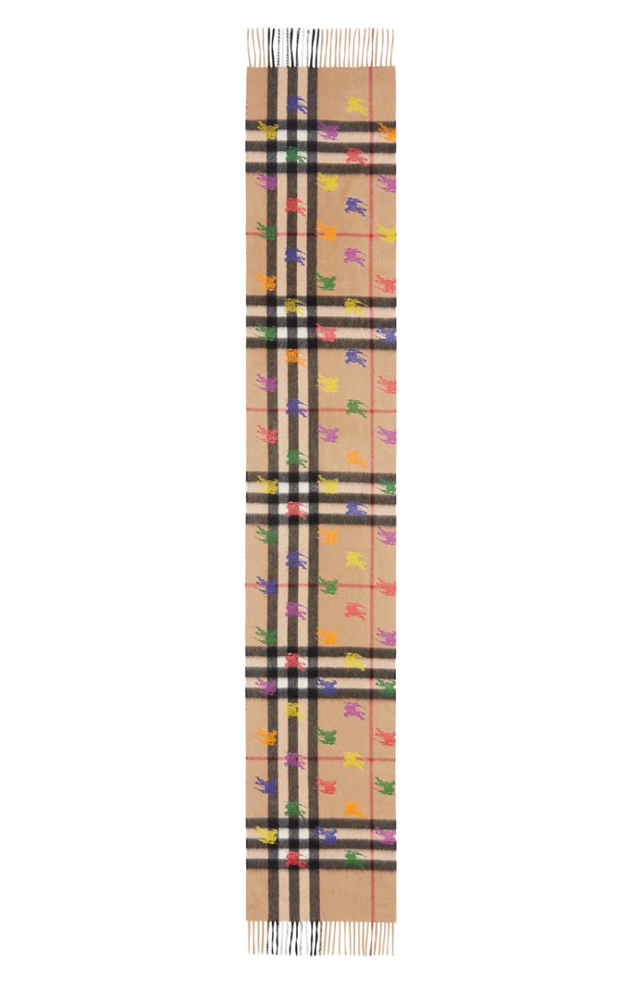 Women's Burberry Classic Check & Rainbow Knight Cashmere Scarf, Size - Brown