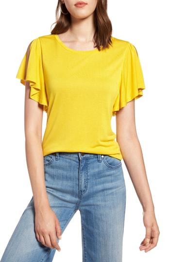 Women's Halogen Slit Sleeve Tee, Size - Yellow
