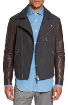 Men's Eleventy Leather & Flannel Moto Jacket