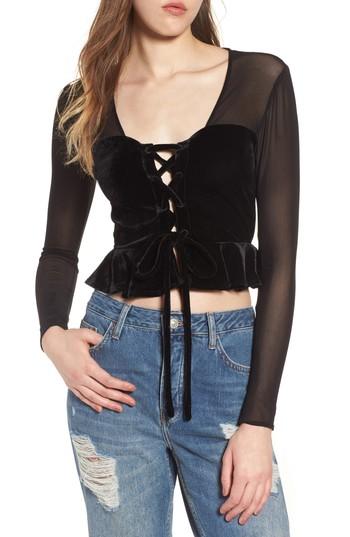 Women's Nbd Karla Stretch Velvet Blouse - Black