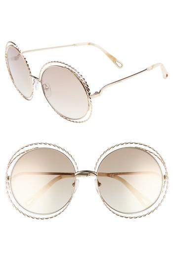 Women's Chloe Carlina Torsade 58mm Round Sunglasses - Gold/ Flash Brown