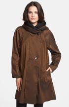 Women's Mycra Pac Designer Wear Reversible Pleat Hood Packable Travel Coat - Brown
