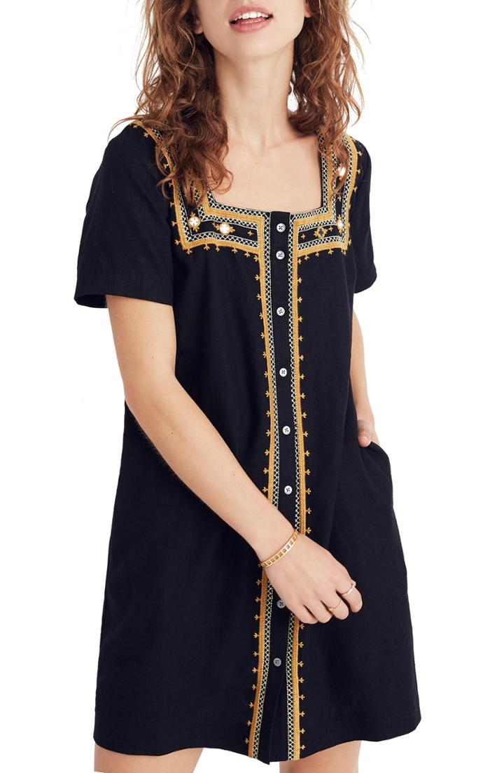 Women's Madewell Mirror-embroidered Dress, Size - Black