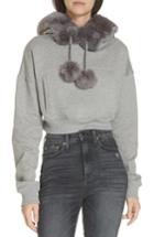 Women's Opening Ceremony Faux Fur Trim Crop Hoodie - Grey