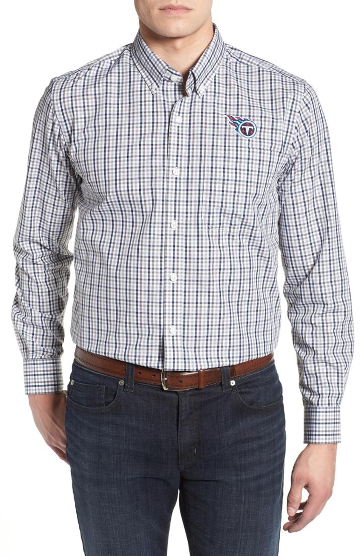 Men's Cutter & Buck Tennessee Titans - Gilman Regular Fit Plaid Sport Shirt, Size - Blue