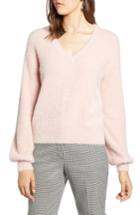Women's Halogen V-neck Fuzzy Sweater - Pink