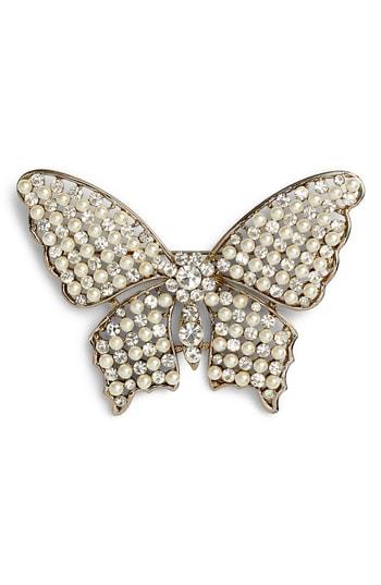 Women's Nina Faux Pearl & Crystal Butterfly Brooch