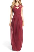 Women's Hayley Paige Occasions Cap Sleeve Lace & Chiffon Gown - Burgundy