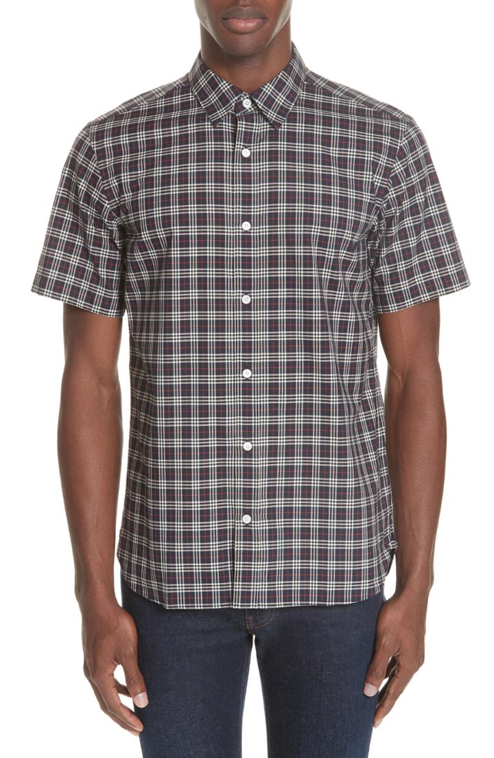 Men's Burberry Edward Short Sleeve Shirt, Size - Blue