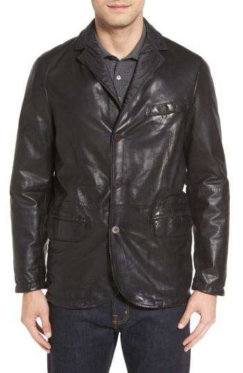 Men's Missani Le Collezioni Reversible Leather & Nylon Sport Coat - Black