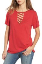Women's Socialite Grommet Lace-up Tee - Red