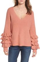 Women's Bp. Ruffle Sleeve V-neck Sweater, Size - Pink