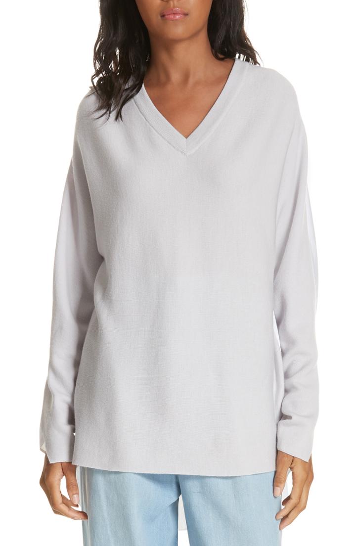 Women's Tibi Mixed Media V-neck Sweater - Grey