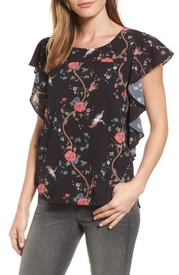 Petite Women's Bobeau Ruffle Top P - Black
