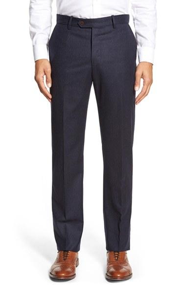 Men's Monte Rosso Flat Front Solid Wool Trousers - Blue