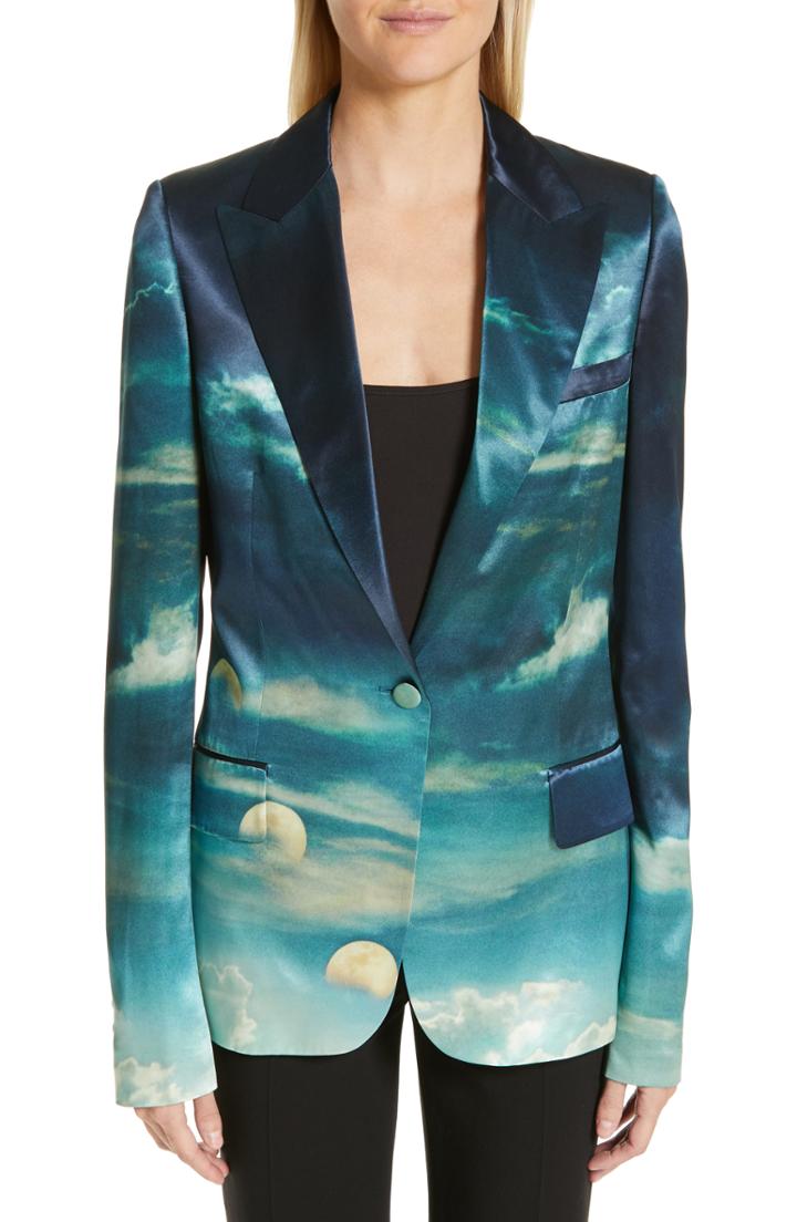 Women's Stella Mccartney Moon Print Satin Jacket Us / 40 It - Blue