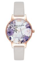 Women's Olivia Burton Marble Floral Leather Strap Watch, 30mm