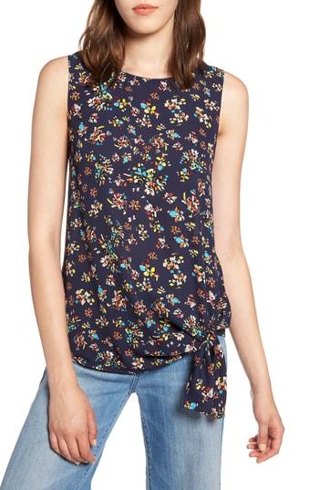 Women's Halogen Floral Tie Front Tank Top - Blue