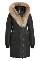 Women's Mackage 800 Fill Power Down Coat With Genuine Fox Fur Trim, Size - Black