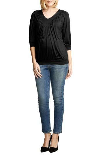 Women's Maternal America Ruched Dolman Top - Black