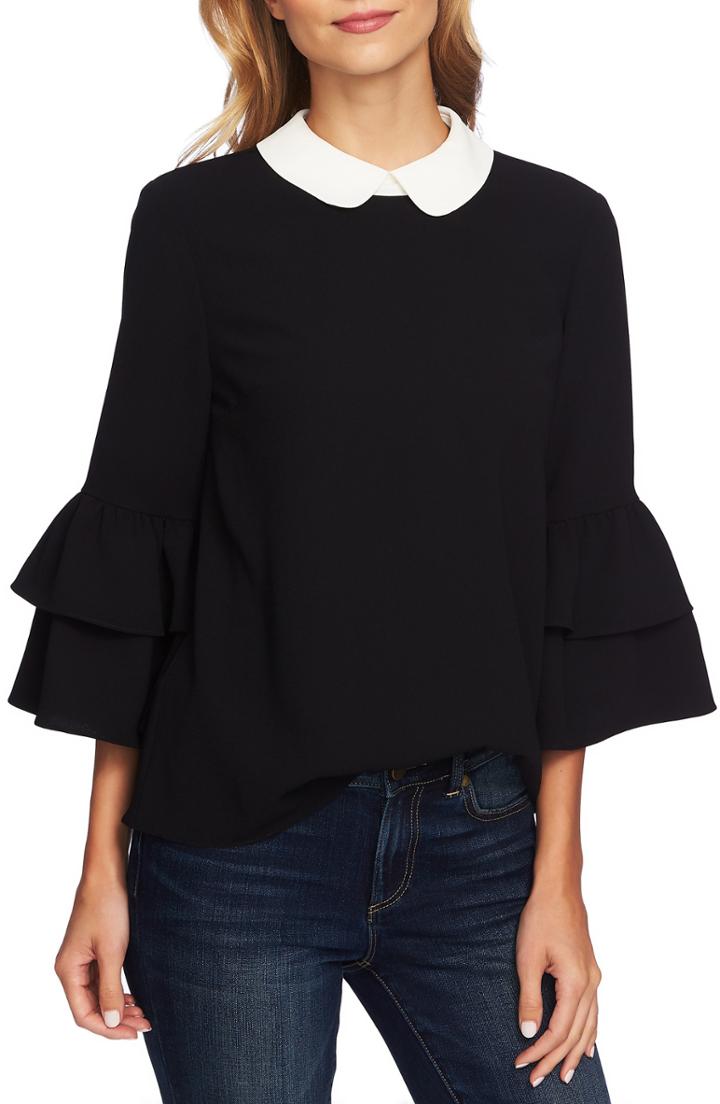 Women's Cece Peter Pan Collar Ruffle Sleeve Blouse, Size - Black