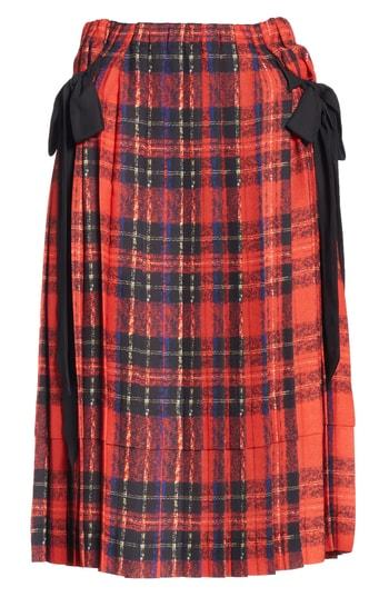 Women's Simone Rocha Bow Pleated Tartan Skirt Us / 8 Uk - Red