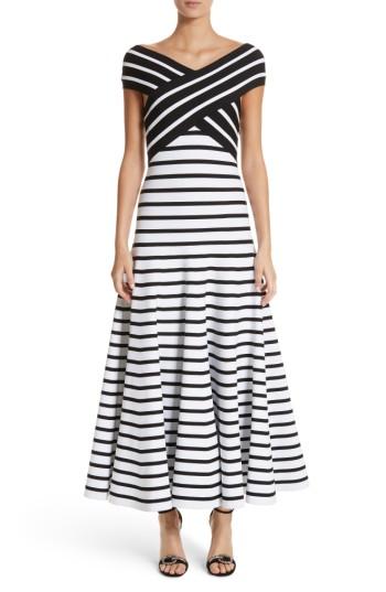 Women's Carolina Herrera Stripe Off The Shoulder Maxi Dress - Black