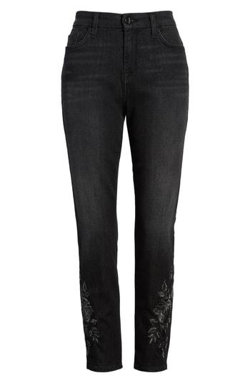 Women's Jen7 Embroidered Ankle Skinny Jeans - Black