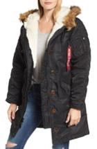 Women's Alpha Industries Elyse Water Resistant Winter Snorkel Parka With Faux-fur Trim - Black