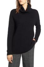 Women's Halogen Oversized Turtleneck Tunic Sweater, Size - Black