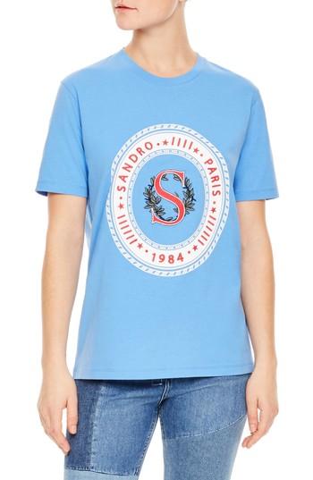 Women's Sandro Embroidered Graphic Tee - Blue