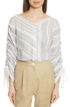 Women's Robert Rodriguez Ruched Sleeve Stripe Shirt - White